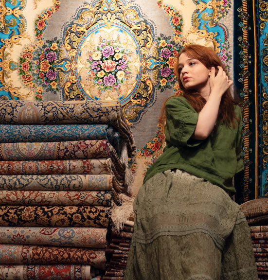 woman and rug