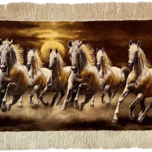 Hand-Knotted Persian Silk and Wool Wall Rug - Galloping Horses at Sunset 51” x 24"