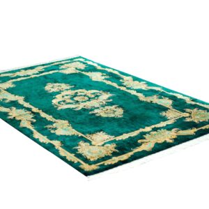 Hand-Knotted Khosrow’s Emerald Throne Persian Silk Rug (6’7” × 9’10”)